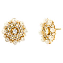 Boucles d'oreilles Syna en or jaune avec perles et diamants