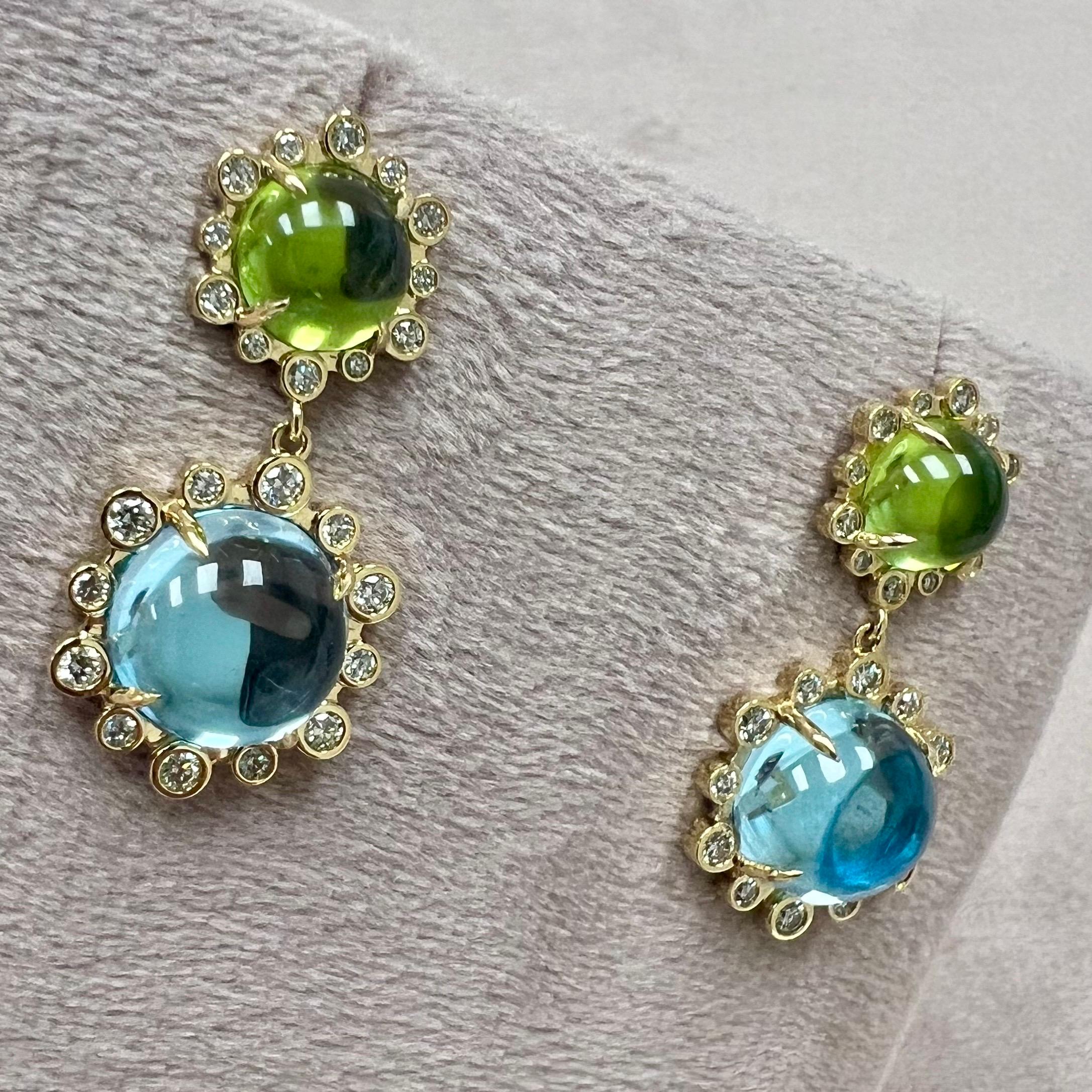 Contemporary Syna Yellow Gold Earrings with Peridot, Blue Topaz and Diamonds For Sale