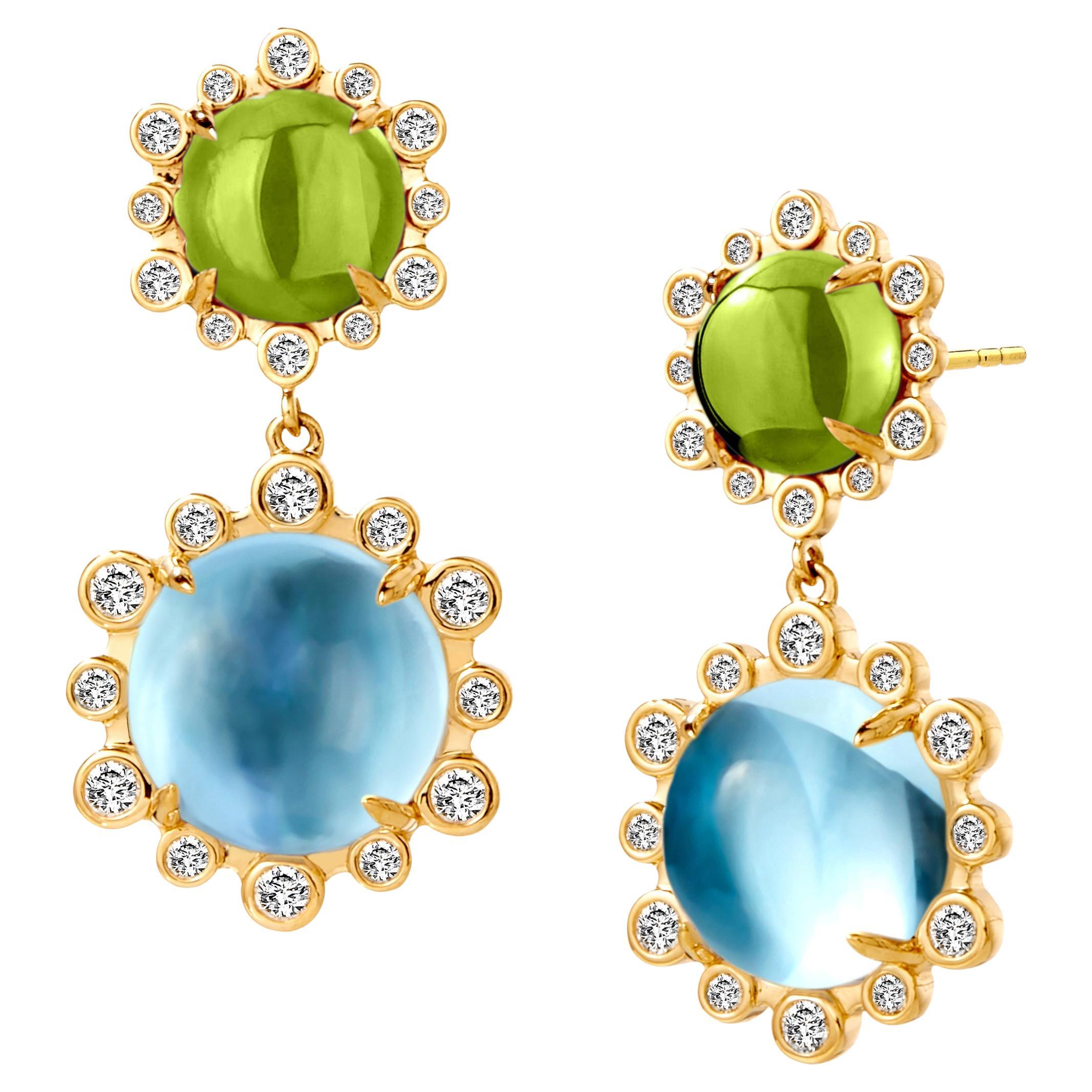 Pendientes Syna de Oro Amarillo con Peridoto, Topacio Azul y Diamantes