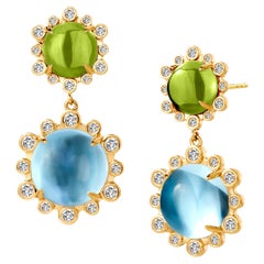 Pendientes Syna de Oro Amarillo con Peridoto, Topacio Azul y Diamantes