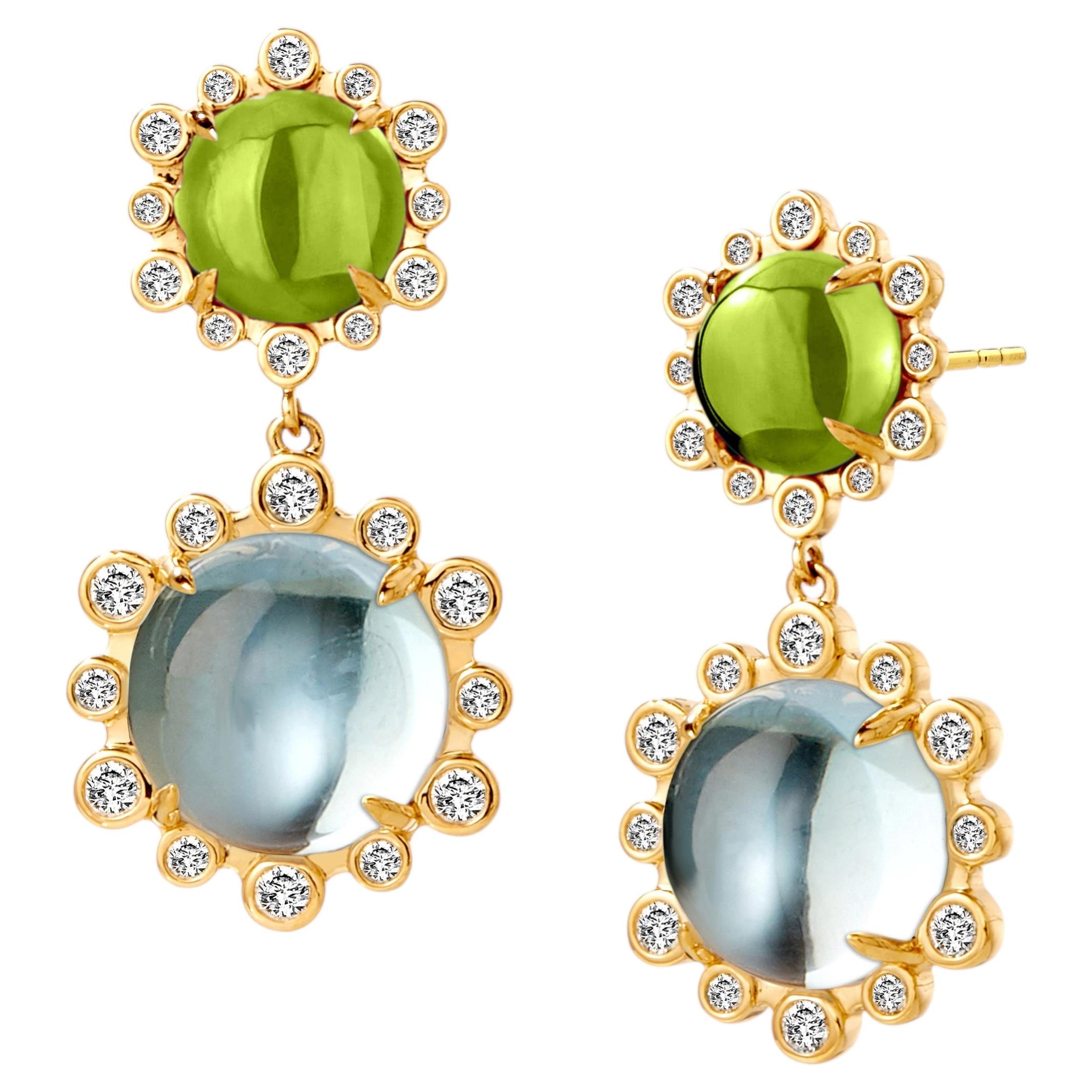 Syna Yellow Gold Earrings with Peridot, Blue Topaz and Diamonds