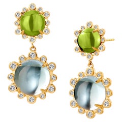 Syna Yellow Gold Earrings with Peridot, Blue Topaz and Diamonds