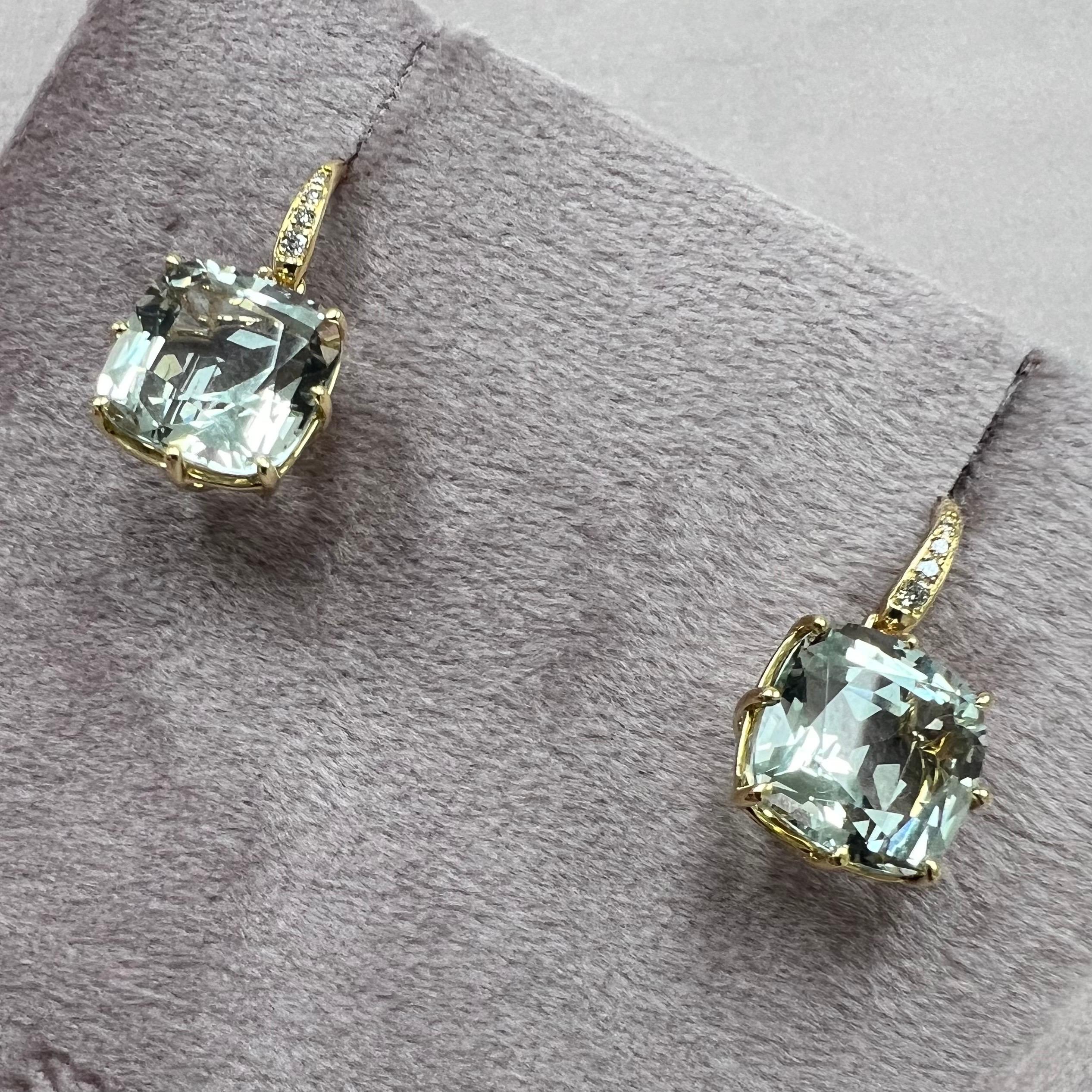 Contemporary Syna Yellow Gold Earrings with Prasiolite Quartz and Diamonds For Sale