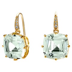 Syna Yellow Gold Earrings with Prasiolite Quartz and Diamonds