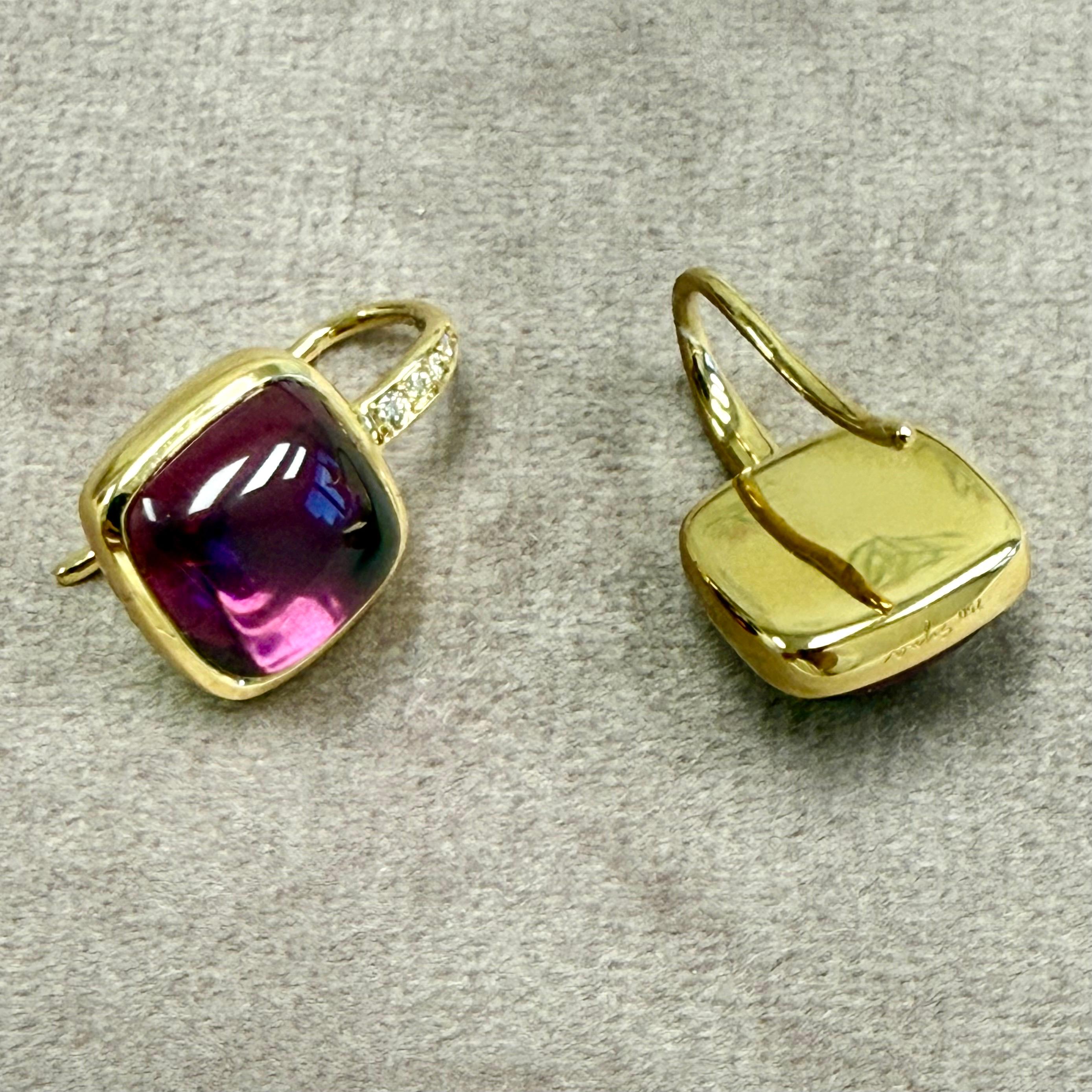 Contemporaneo Syna Yellow Gold Earrings with Rhodolite Garnet and Diamonds in vendita