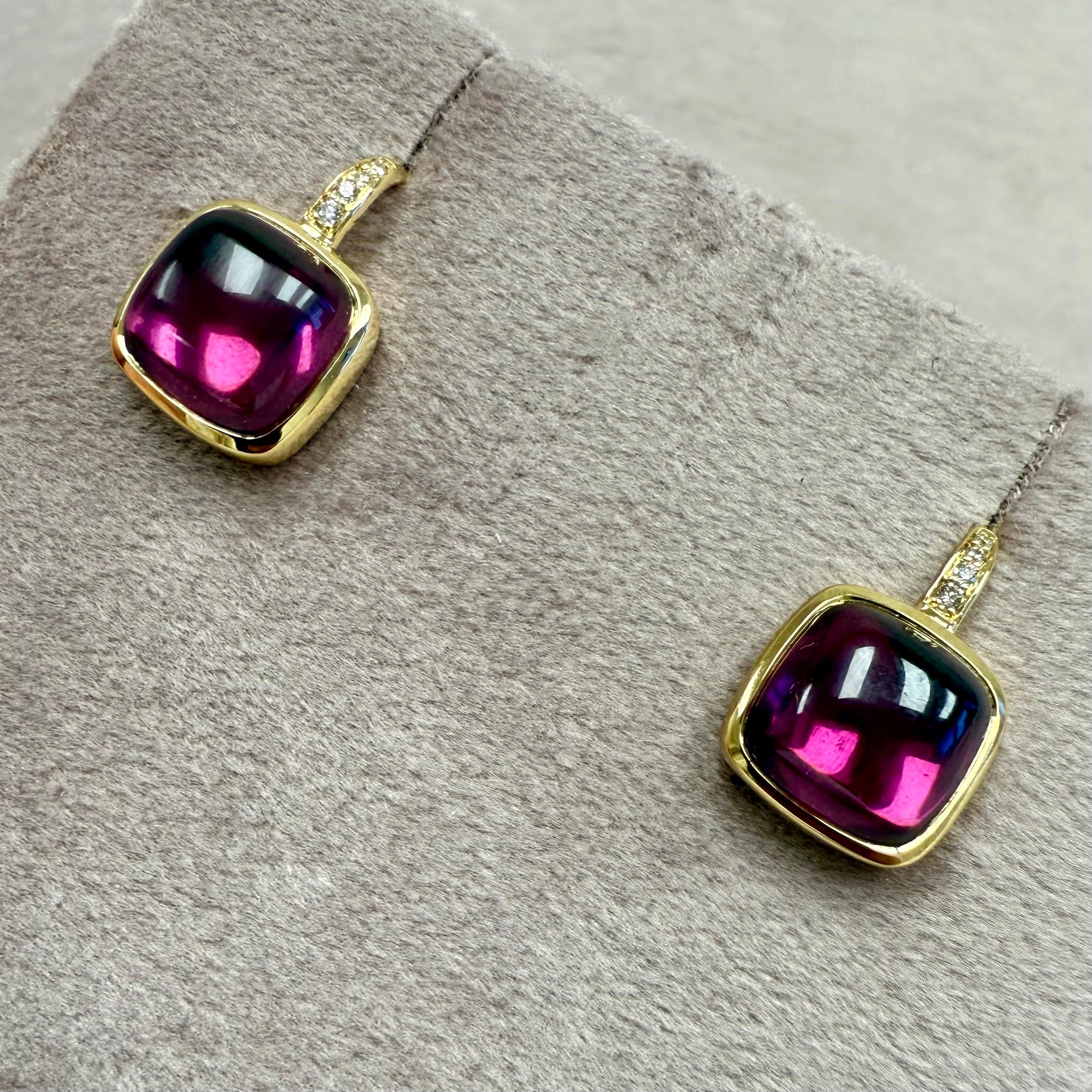 Pan di zucchero Syna Yellow Gold Earrings with Rhodolite Garnet and Diamonds in vendita