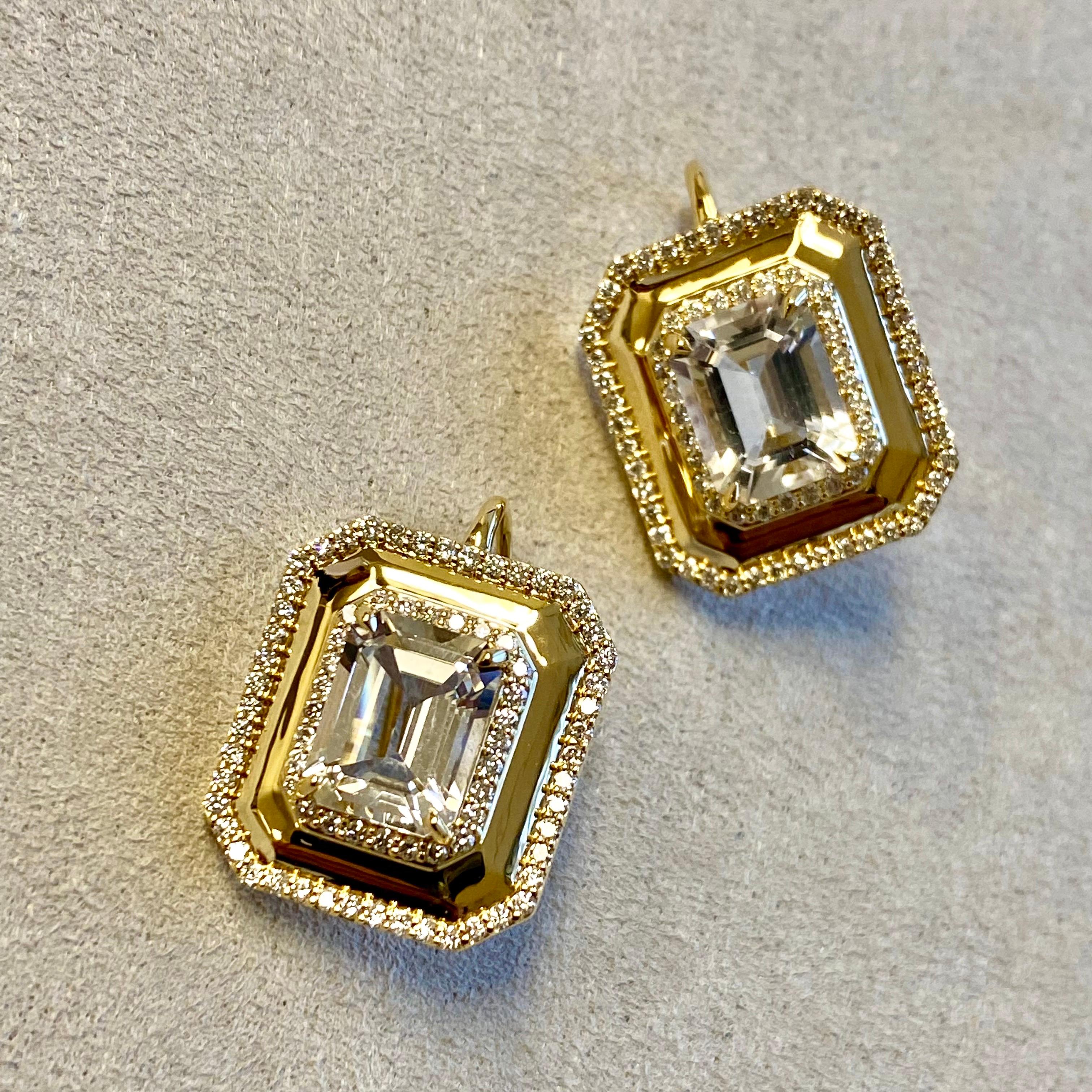Contemporary Syna Yellow Gold Earrings with Rock Crystal and Diamonds For Sale