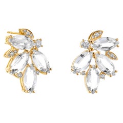 Syna Yellow Gold Earrings with Rock Crystal and Champagne Diamonds