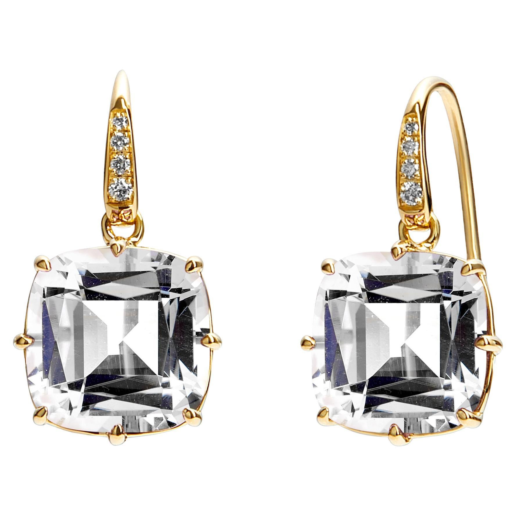 Syna Yellow Gold Earrings with Rock Crystal and Diamonds