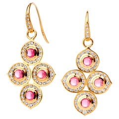 Syna Yellow Gold Earrings with Rubellite and Champagne Diamonds