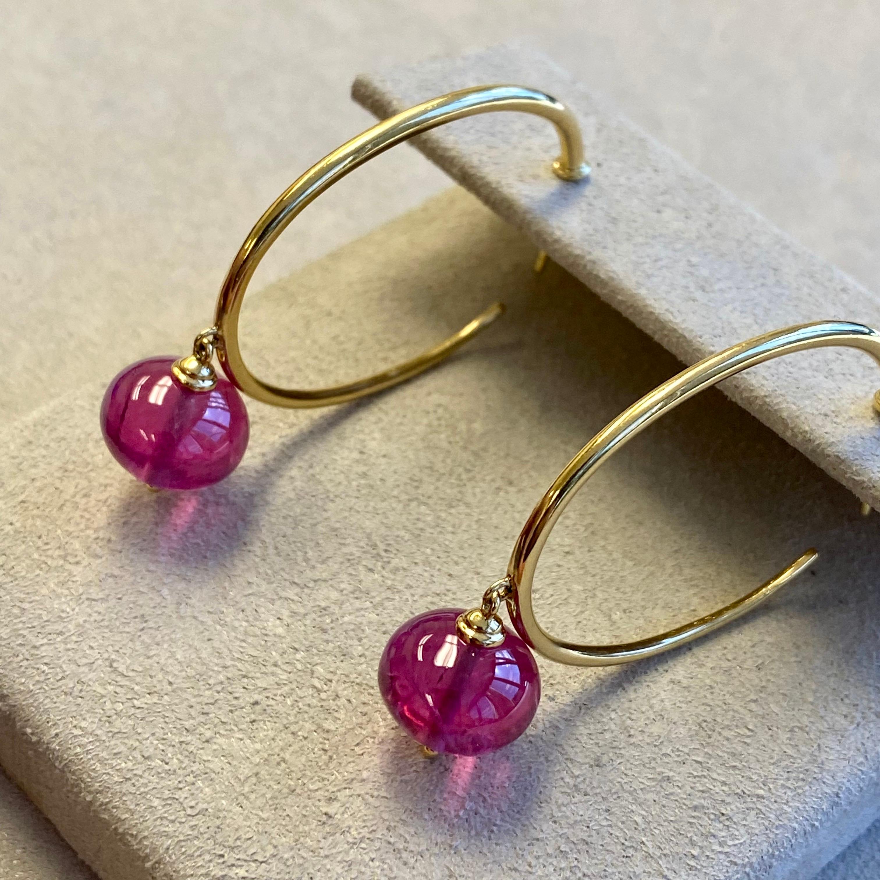 Created in 18 karat yellow gold
Rubellite 22 carats approx.
18 karat yellow gold butterfly backs

Crafted in 18-karat yellow gold, these earrings showcase a striking Rubellite gemstone of around 22 carats and secure with butterfly backs in the same