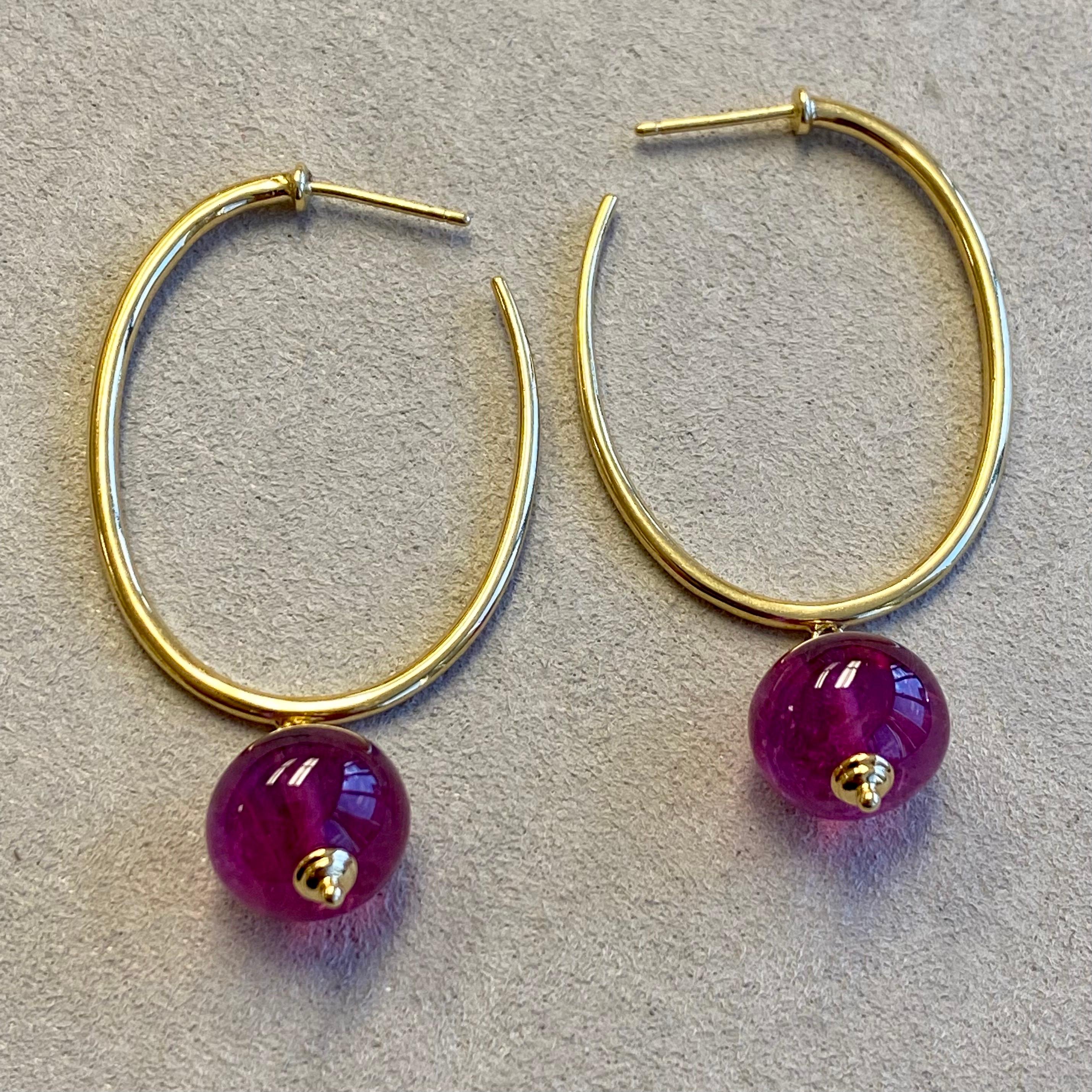 Contemporary Syna Yellow Gold Earrings with Rubellite Beads