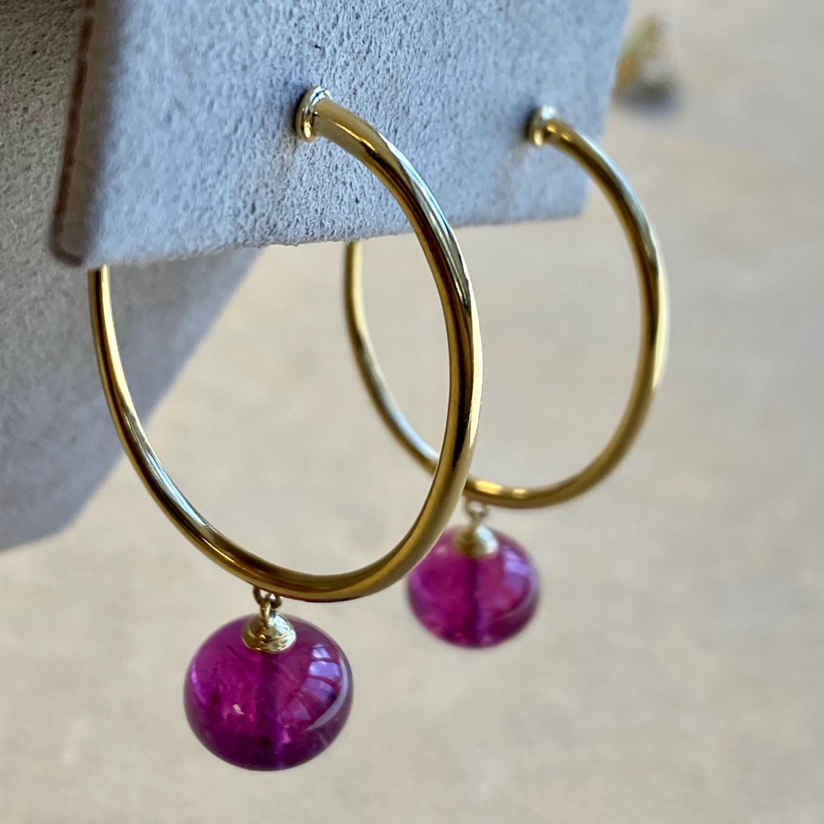 Syna Yellow Gold Earrings with Rubellite Beads In New Condition In Fort Lee, NJ