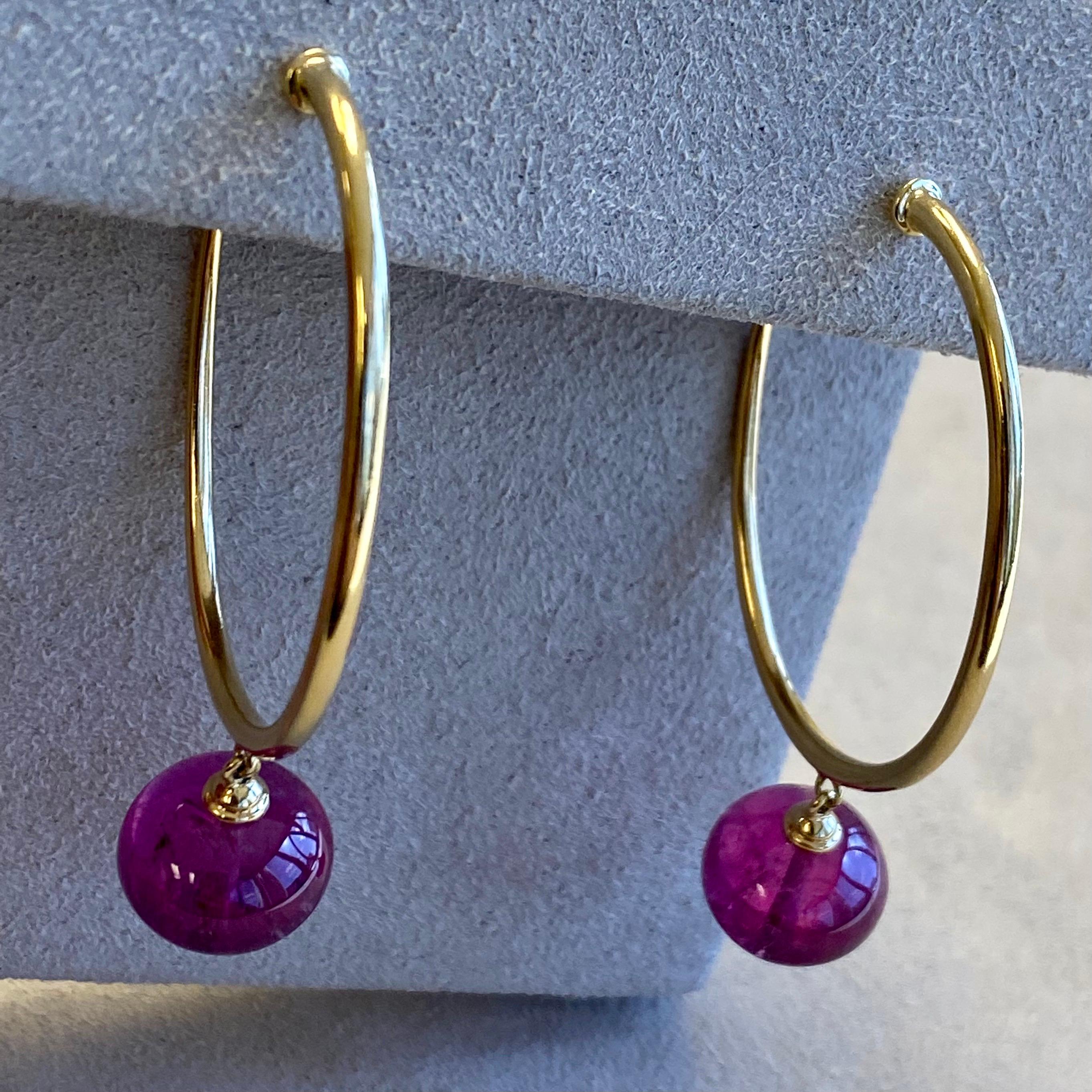 Women's Syna Yellow Gold Earrings with Rubellite Beads