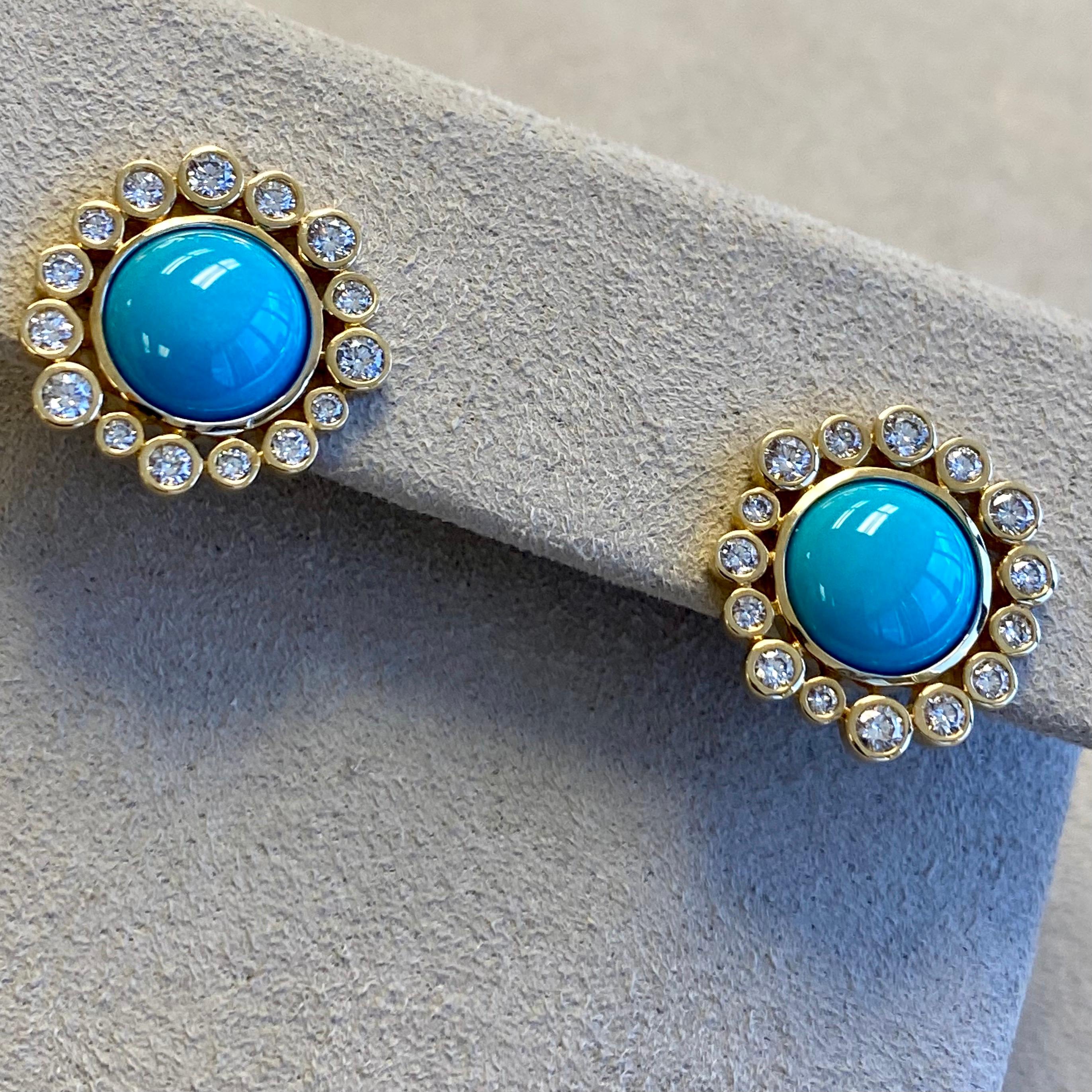 Women's Syna Yellow Gold Earrings with Turquoise and Diamonds For Sale