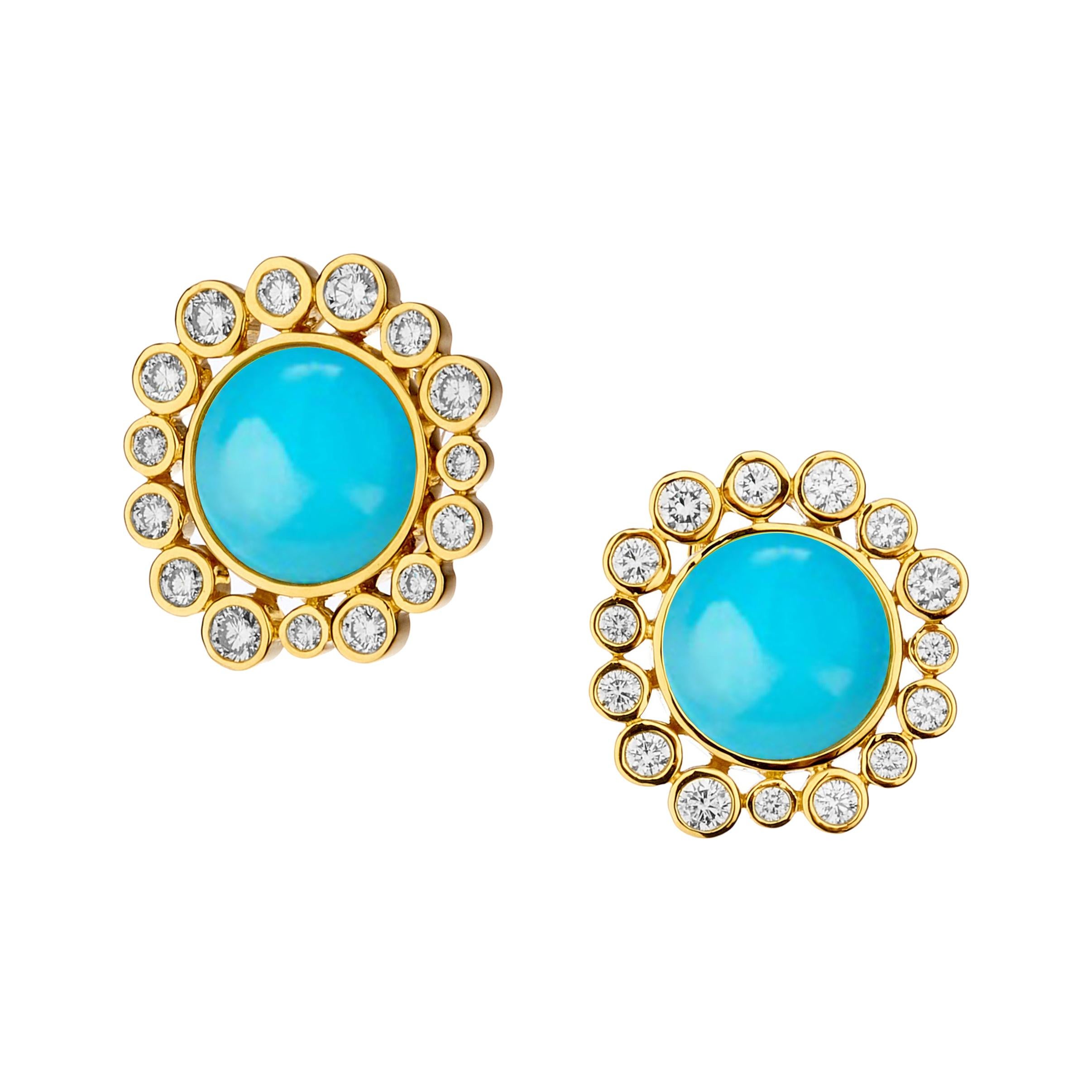 Syna Yellow Gold Earrings with Turquoise and Diamonds