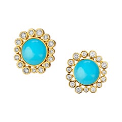 Boucles d'oreilles Syna en or jaune avec turquoise et diamants