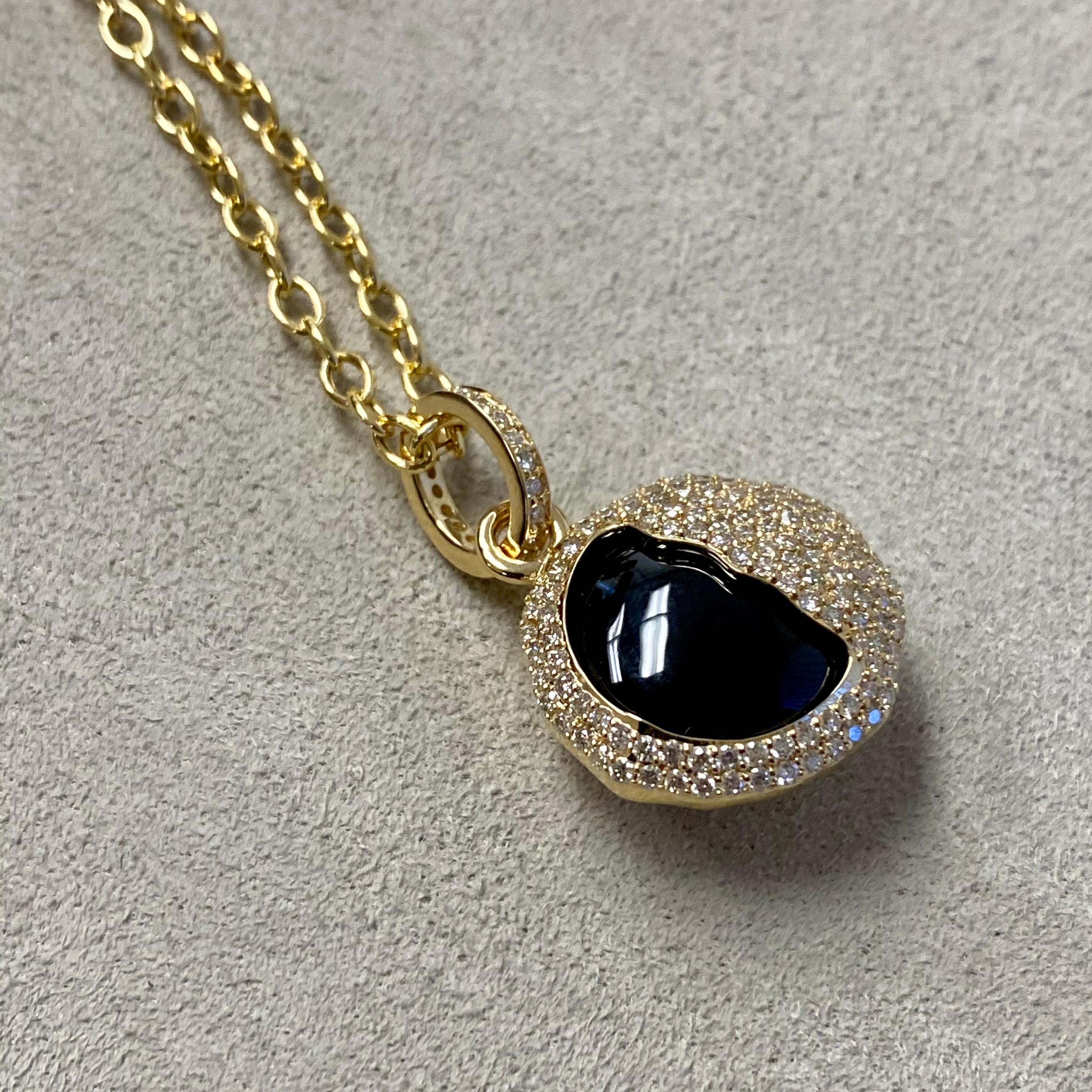 Contemporary Syna Yellow Gold Eclipse Pendant with Black Onyx and Diamonds