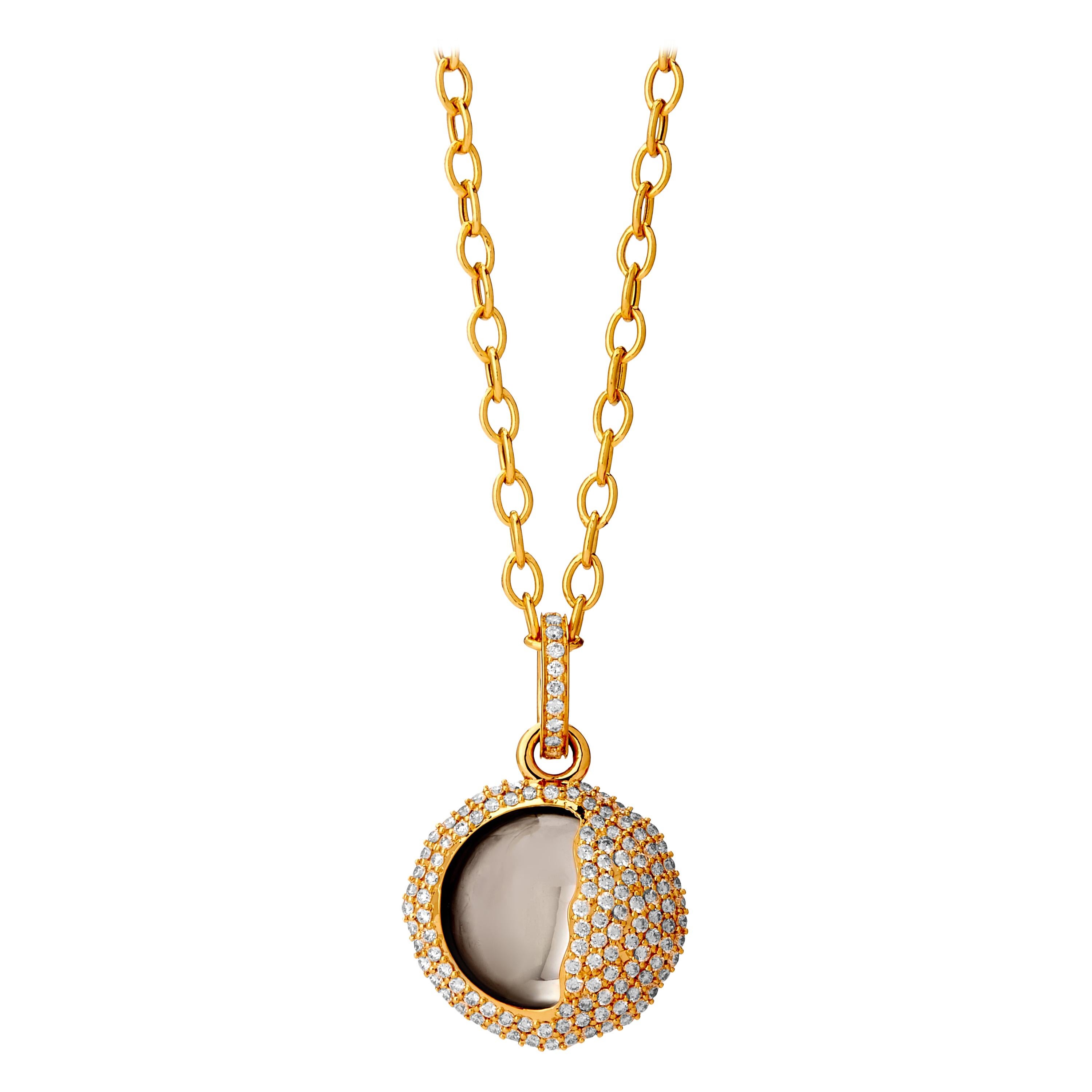 Syna Yellow Gold Eclipse Pendant with Rock Crystal and Diamonds