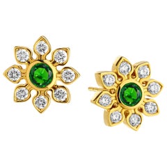 Syna Yellow Gold Emerald and Diamond Earrings