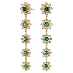 Syna Yellow Gold Emerald and Diamond Flower Earrings