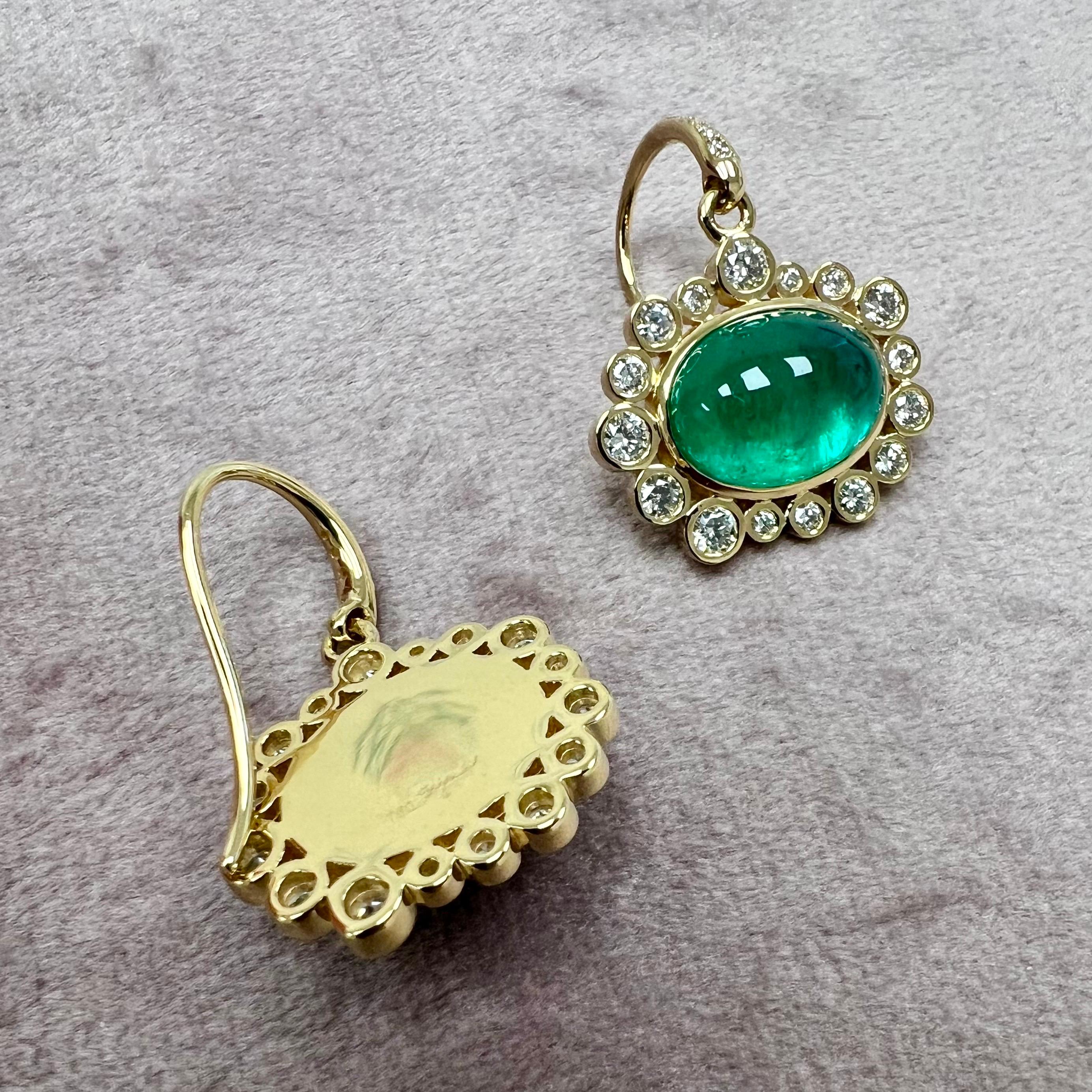 Syna Gelbgold Smaragd-Ohrringe mit Diamanten (Cabochon)