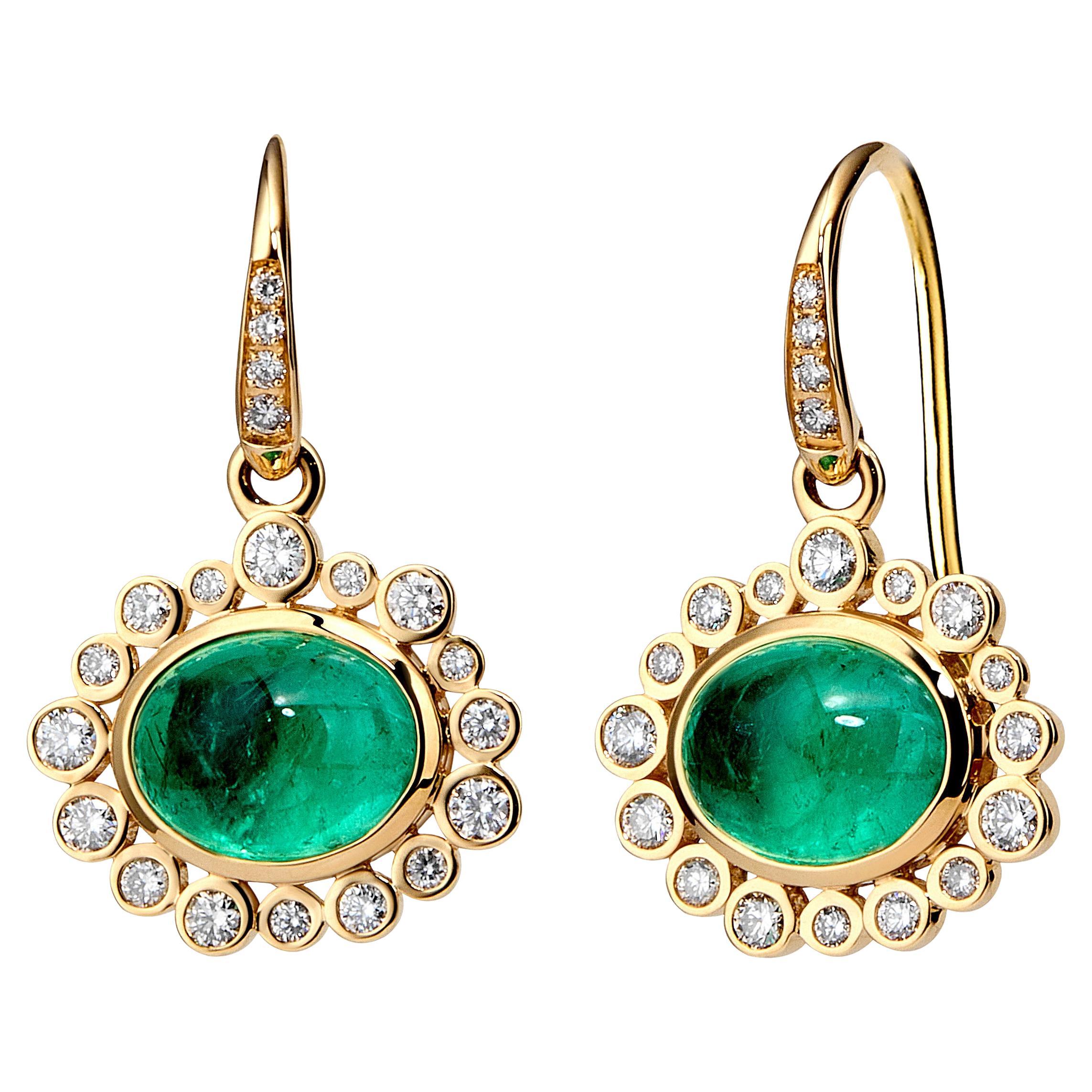 Syna Yellow Gold Emerald Earrings with Diamonds