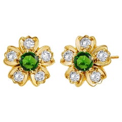 Tachuelas Flor Esmeralda de Oro Amarillo Syna con Diamantes