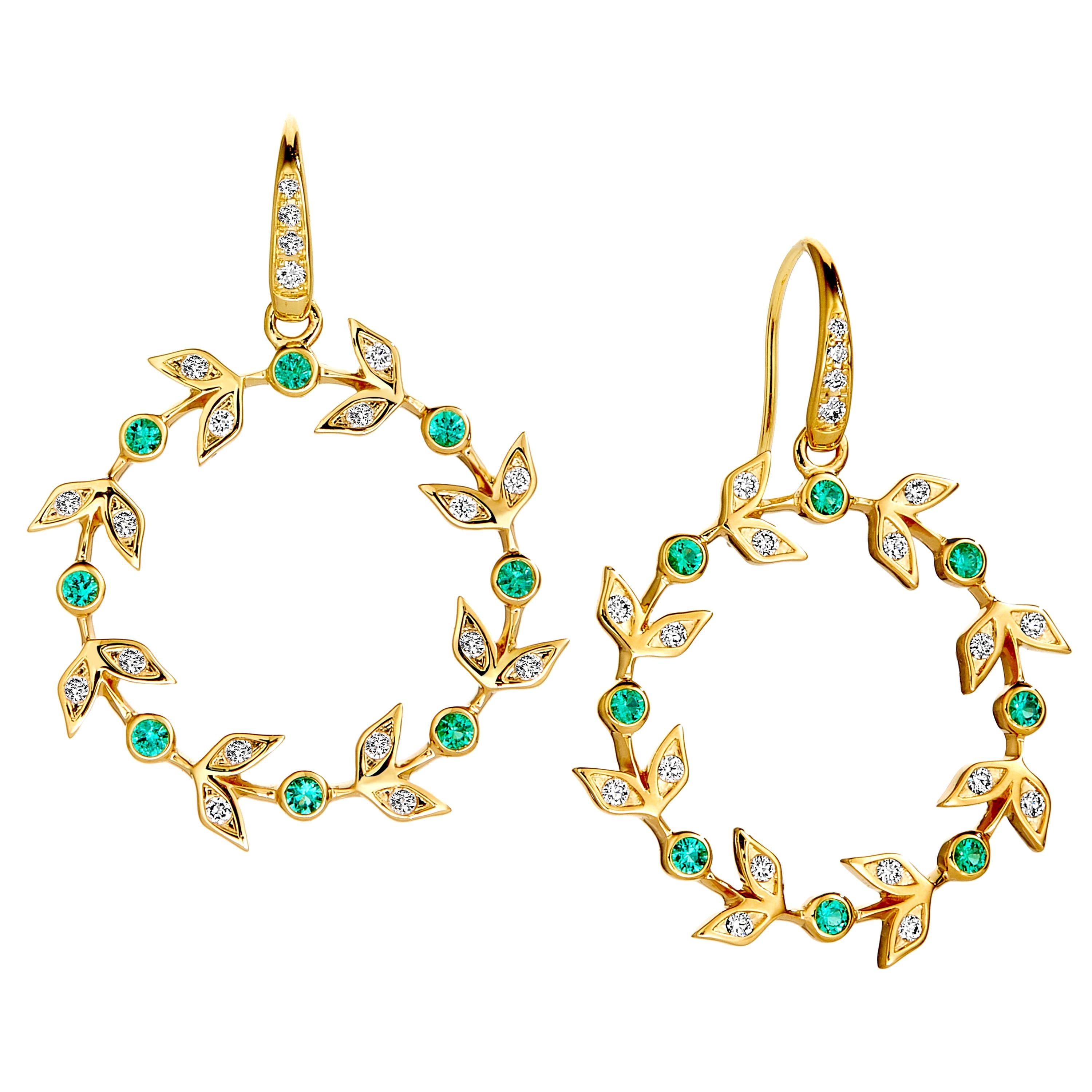 Syna Yellow Gold Emerald Twine Earrings with Diamonds