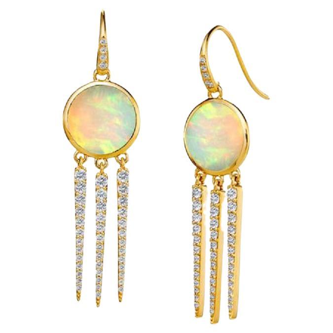 Äthiopische Syna-Opal-Ohrringe aus Gelbgold mit Diamanten im Angebot