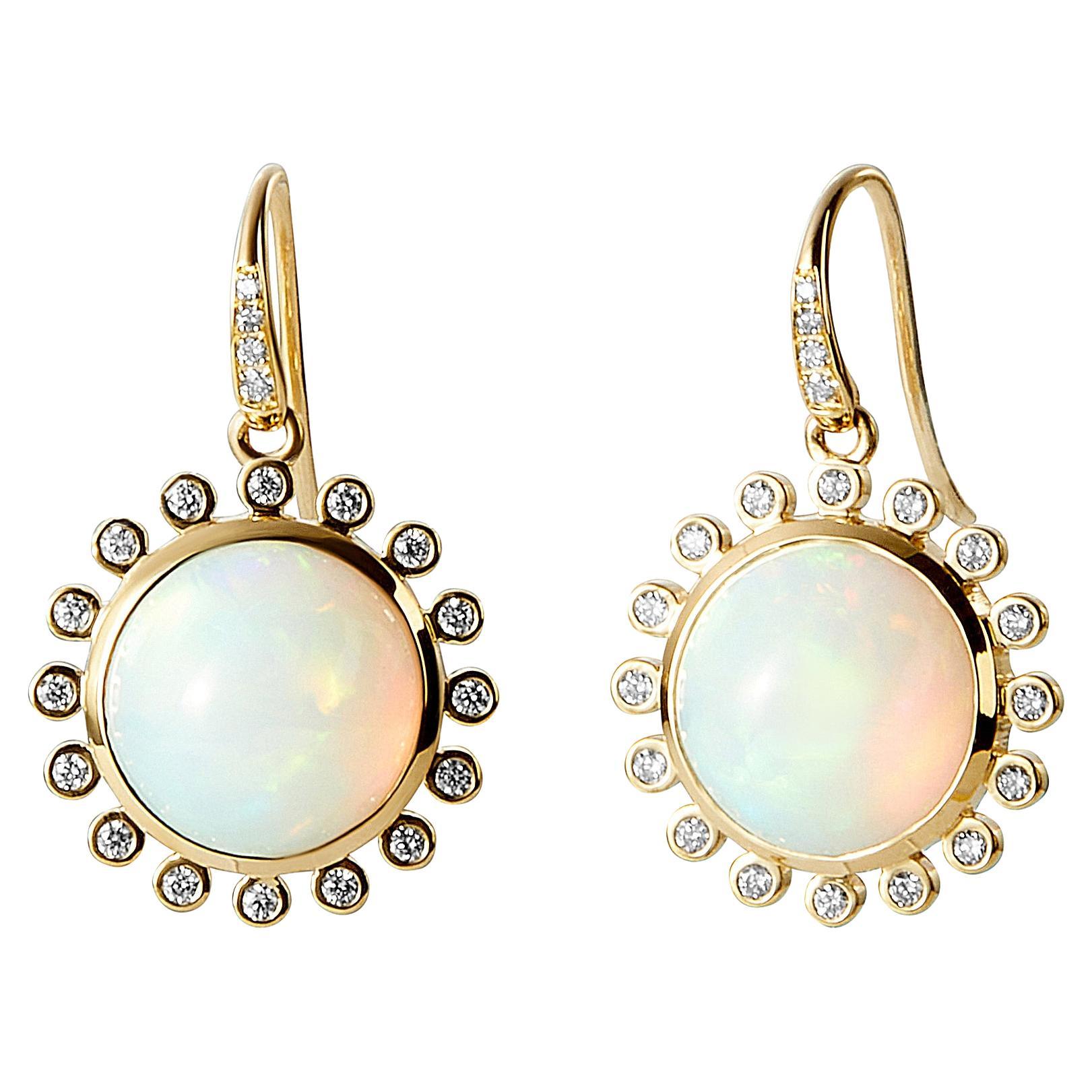 Syna Yellow Gold Ethiopian Opal Earrings with Diamonds