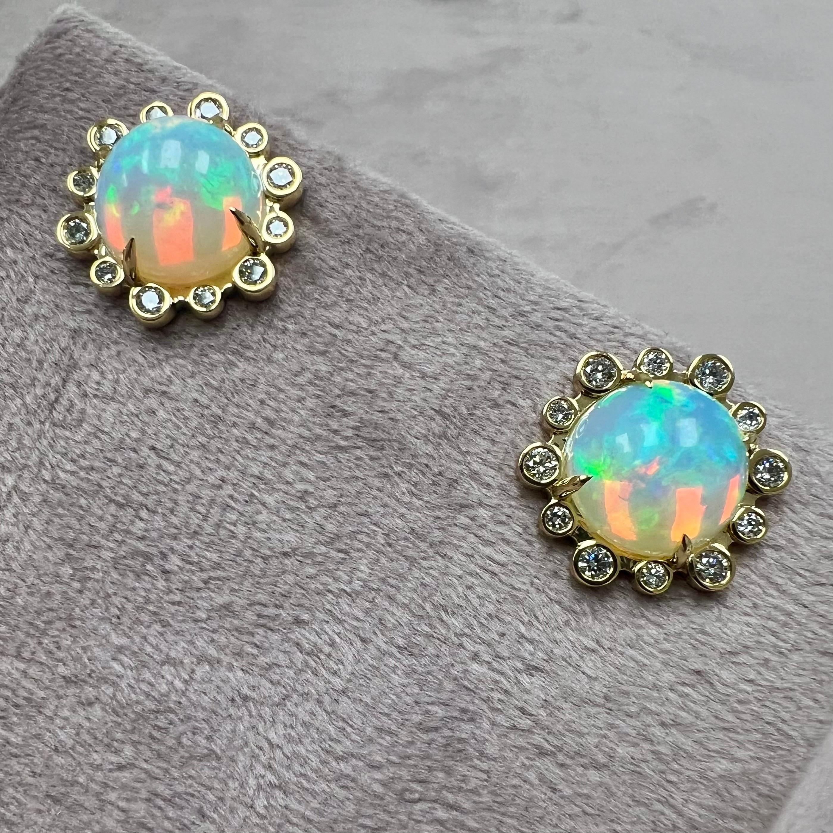 Contemporary Syna Yellow Gold Ethiopian Opal Hex Earrings with Diamonds For Sale