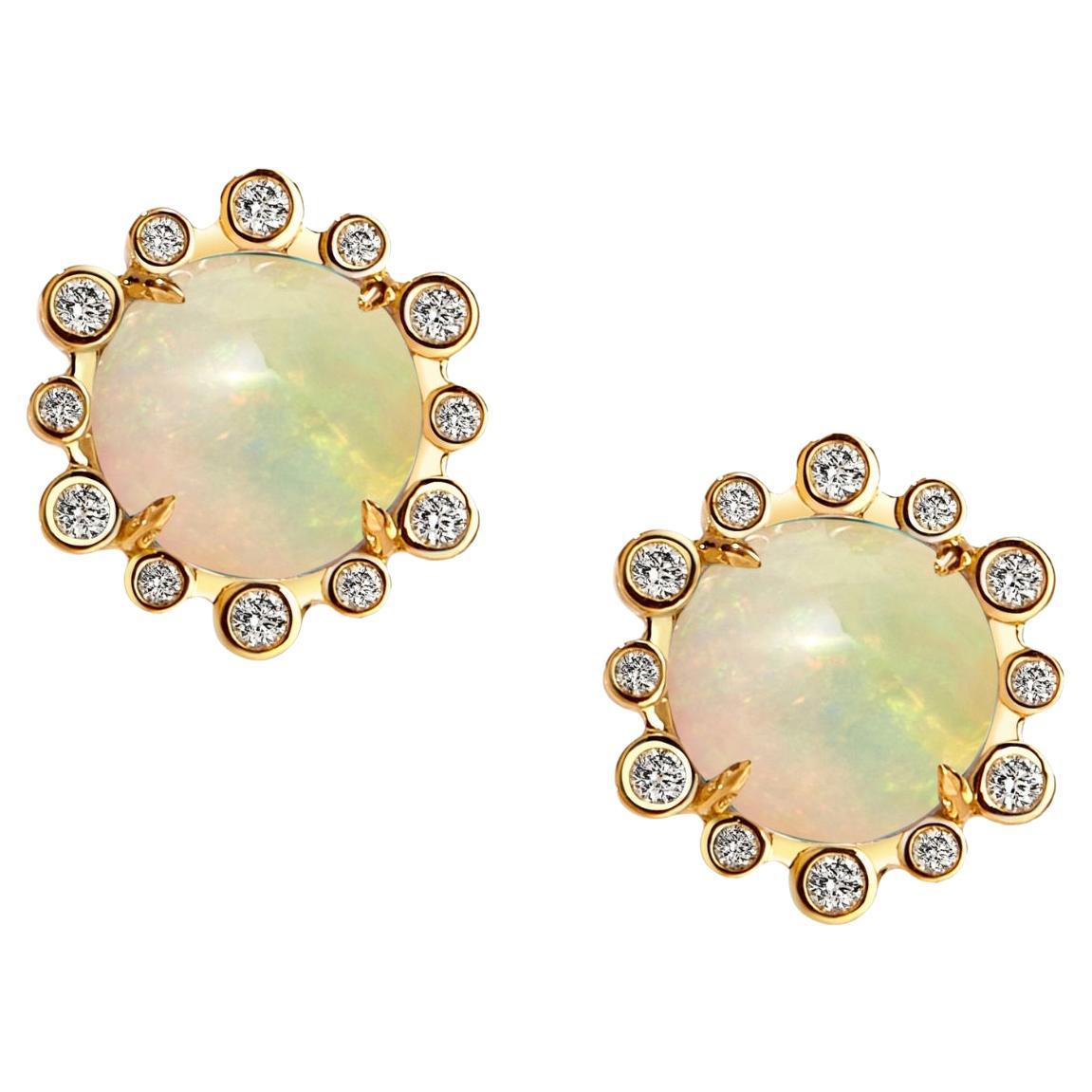 Syna Yellow Gold Ethiopian Opal Hex Earrings with Diamonds