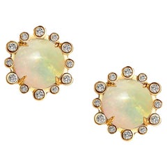 Syna Yellow Gold Ethiopian Opal Hex Earrings with Diamonds