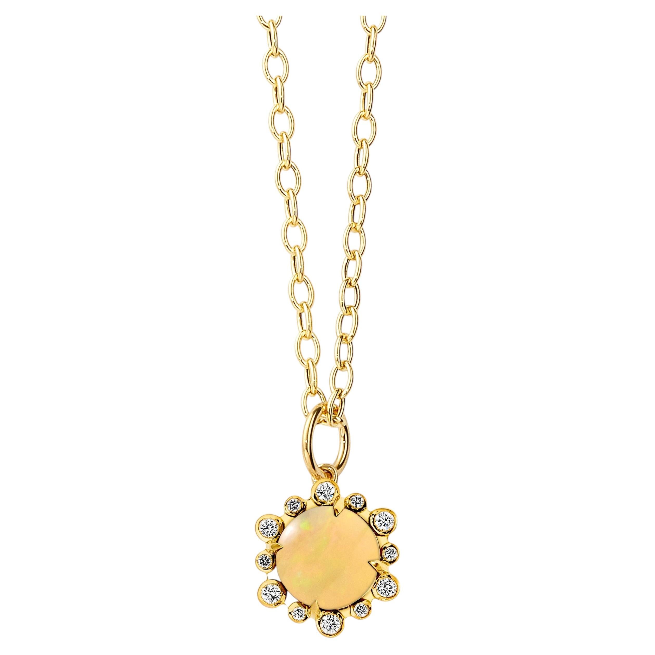 Syna Yellow Gold Ethiopian Opal Hex Pendant With Diamonds