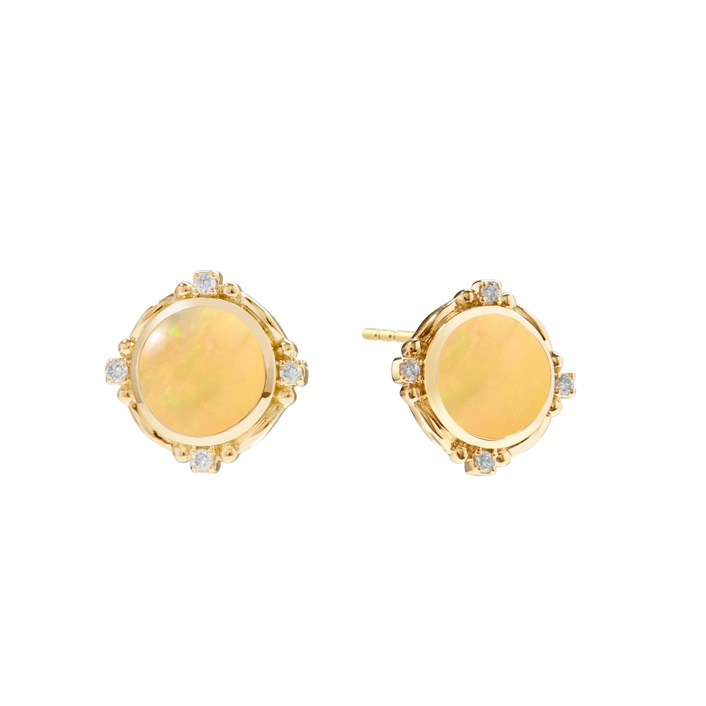 Syna Yellow Gold Ethiopian Opal Mogul Earrings with Champagne Diamonds For Sale