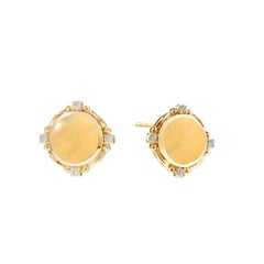 Syna Yellow Gold Ethiopian Opal Mogul Earrings with Champagne Diamonds