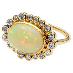 Syna Yellow Gold Ethiopian Opal Oval Ring with Diamonds