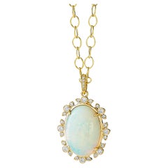 Syna Yellow Gold Ethiopian Opal Pendant with Diamonds