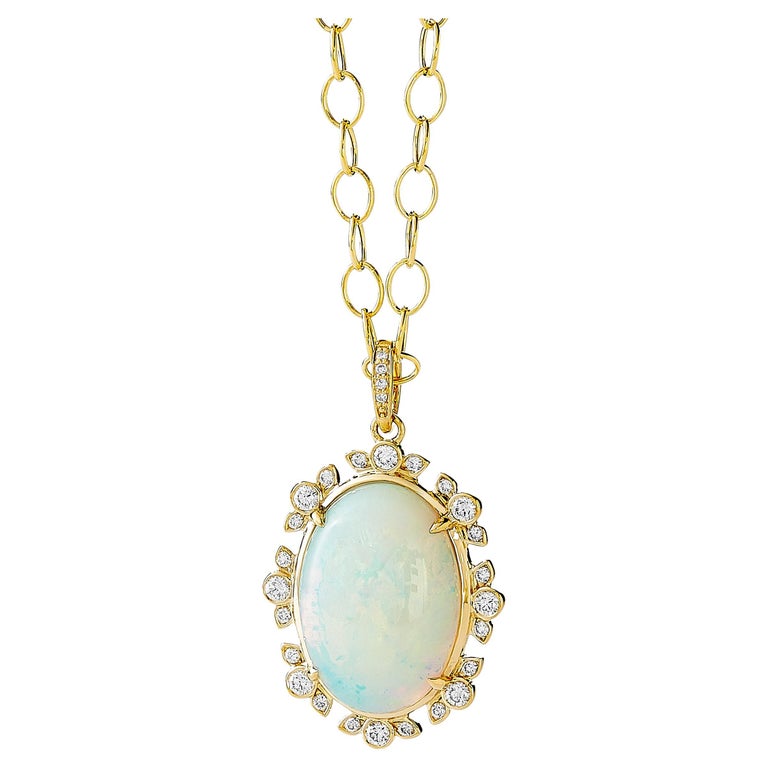 Syna Yellow Gold Ethiopian Opal Pendant with Diamonds For Sale at 1stDibs