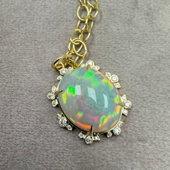 Syna Yellow Gold Ethiopian Opal Pendant with Diamonds