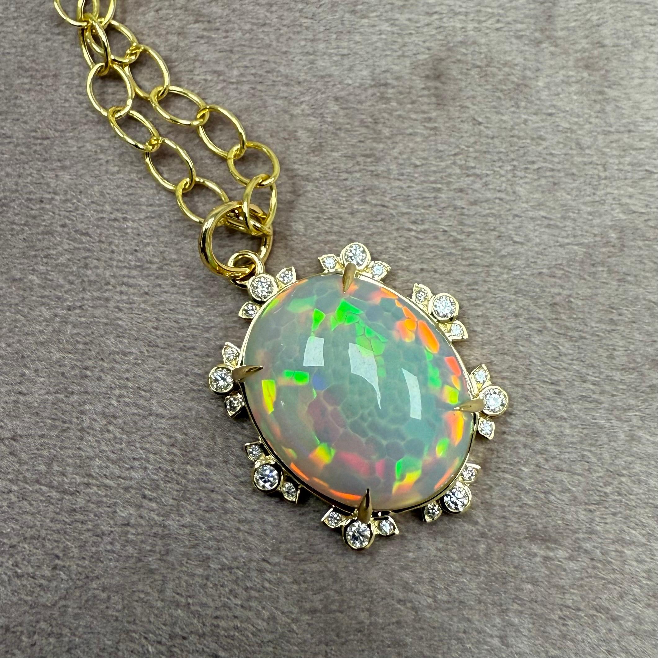 Contemporary Syna Yellow Gold Ethiopian Opal Pendant with Diamonds For Sale
