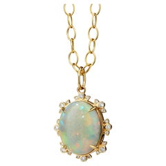Syna Yellow Gold Ethiopian Opal Pendant with Diamonds