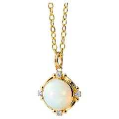 Syna Yellow Gold Ethiopian Opal Pendant with Diamonds