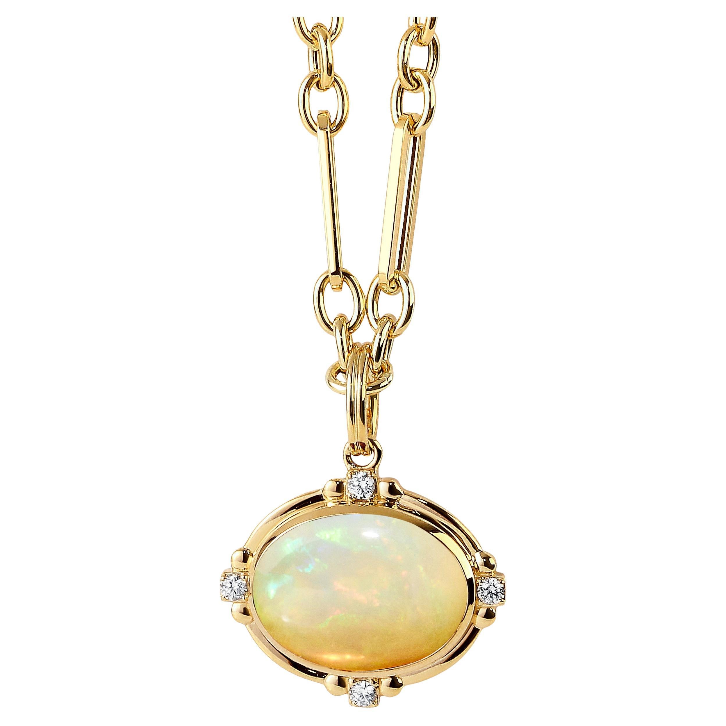 Pendentif Syna en or jaune et opale d'Éthiopie avec diamants