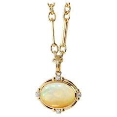 Syna Yellow Gold Ethiopian Opal Pendant with Diamonds