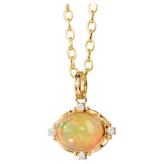 Syna Yellow Gold Ethiopian Opal Pendant with Diamonds