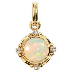 Syna Yellow Gold Ethiopian Opal Pendant with Diamonds
