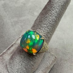 Syna Yellow Gold Ethiopian Opal Ring with Diamonds