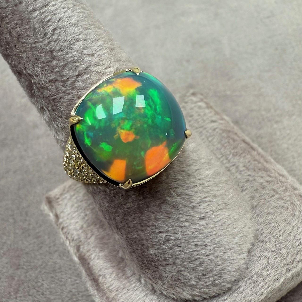 Mixed Cut Syna Yellow Gold Ethiopian Opal Ring with Diamonds